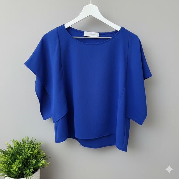Amanda Uprichard Cobalt Blue Layered Flutter Sleeve Top Size Small - Picture 1 of 6